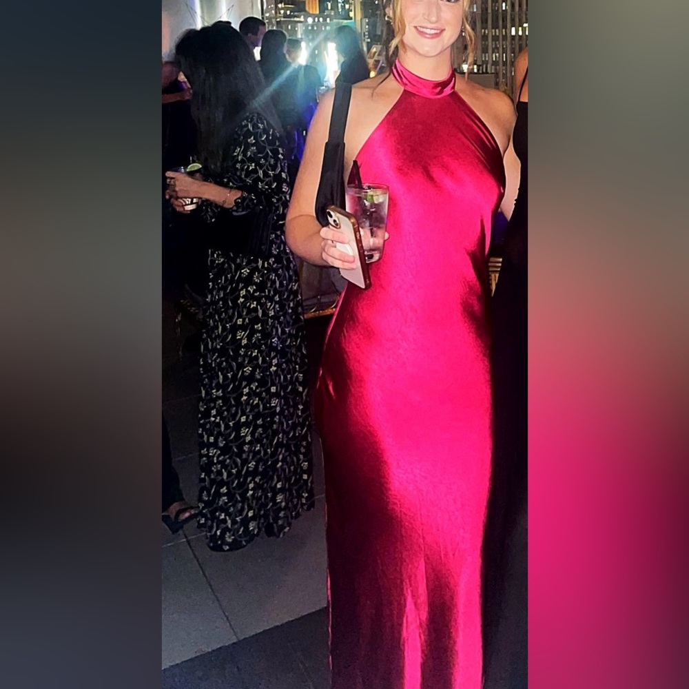 Lulus maxi satin dress (double lined) fuchsia/red/magenta color size medium